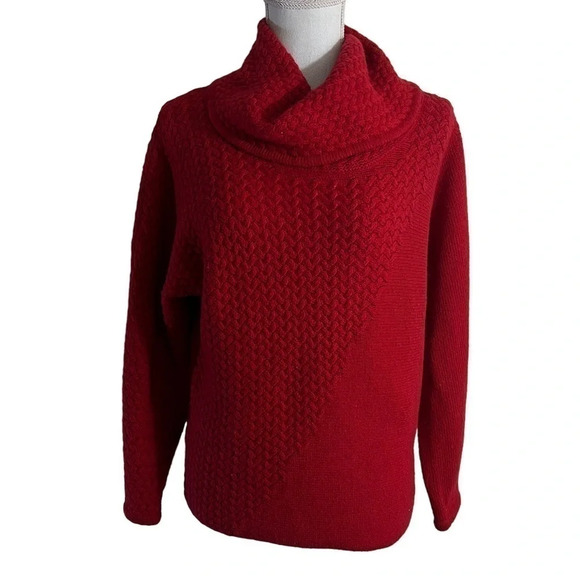 Kenar Cherry Red Cowl Neck Sweater Size Small Angora Rabbit Hair Wool Blend Top - Picture 1 of 7